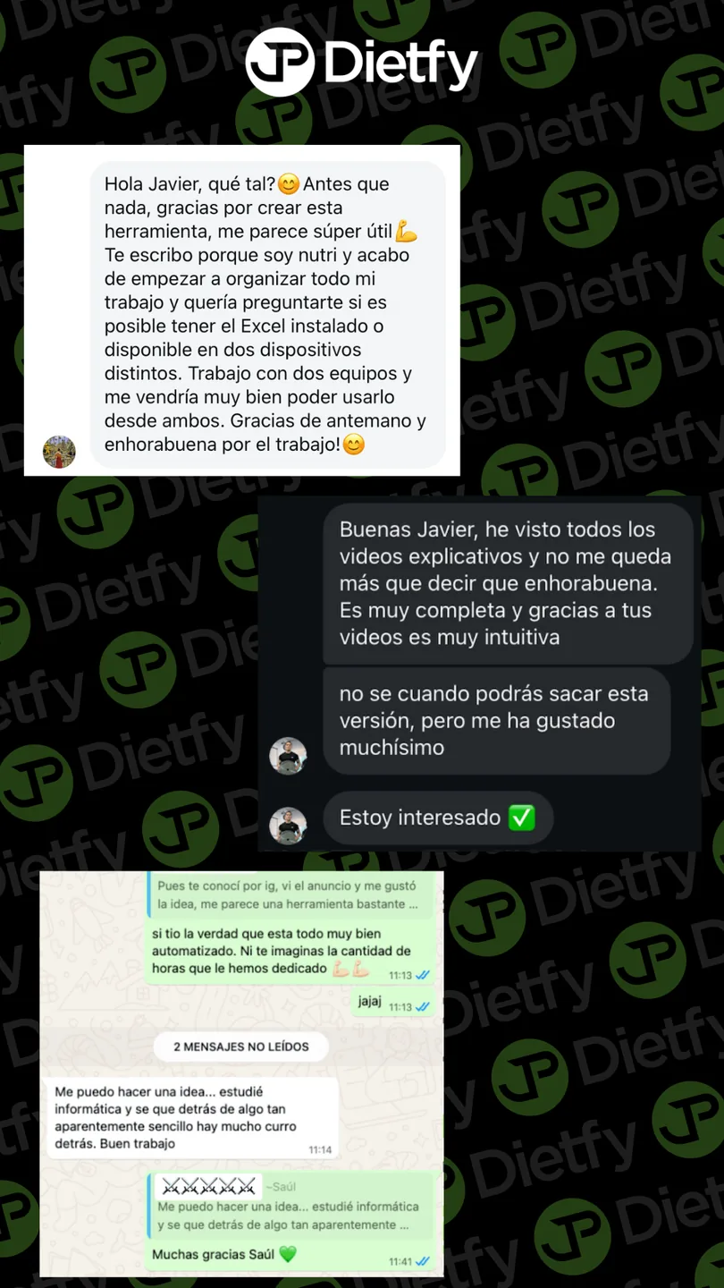 Mensaje de una persona que usa Dietfy (captura 1 de 4)