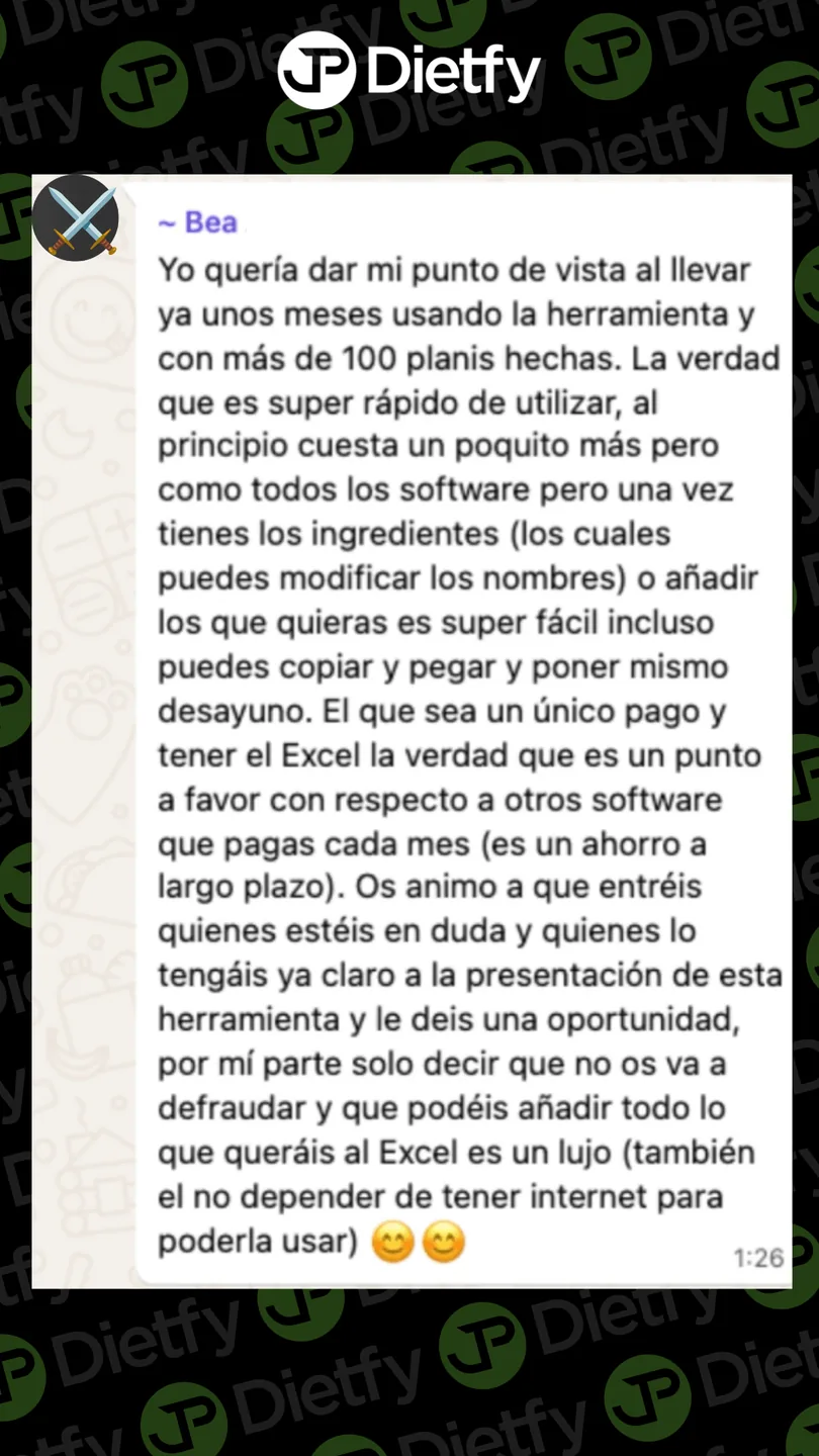 Mensaje de una persona que usa Dietfy (captura 2 de 4)